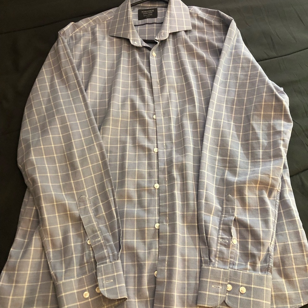 Nordstrom Men's Light Blue Grid Dress Shirt